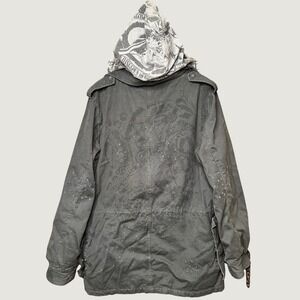 Ringspun Northern Soul Mens Large Distressed Military Field Jacket Gray Hooded